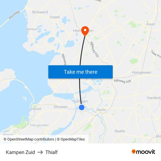 Kampen Zuid to Thialf map