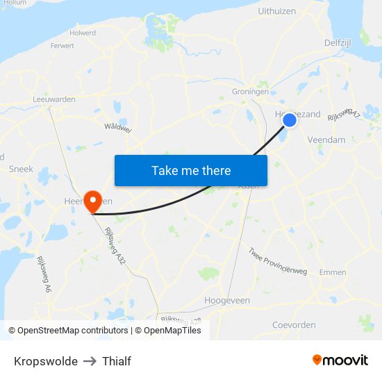 Kropswolde to Thialf map