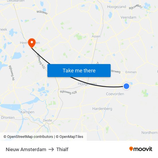 Nieuw Amsterdam to Thialf map