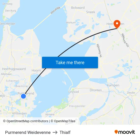 Purmerend Weidevenne to Thialf map