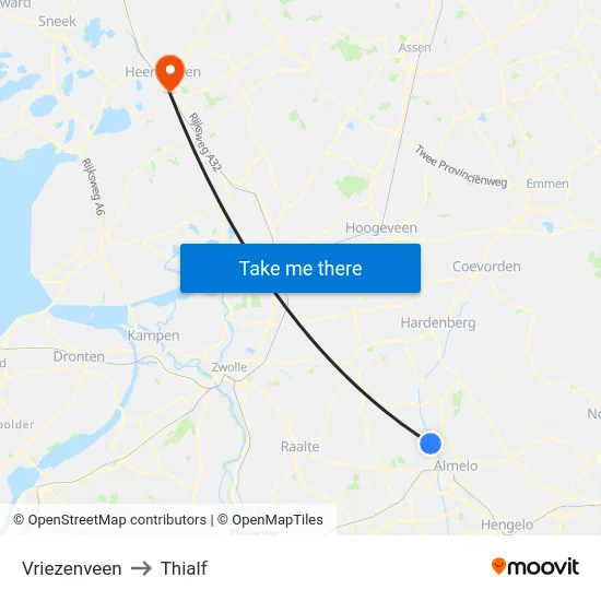Vriezenveen to Thialf map