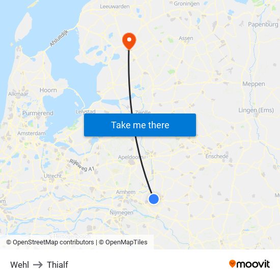 Wehl to Thialf map