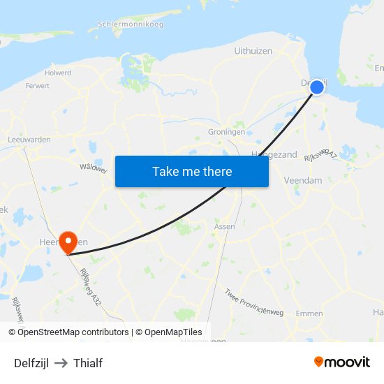 Delfzijl to Thialf map