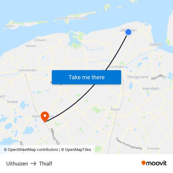 Uithuizen to Thialf map