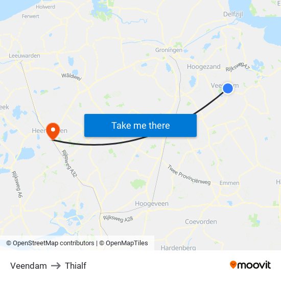 Veendam to Thialf map