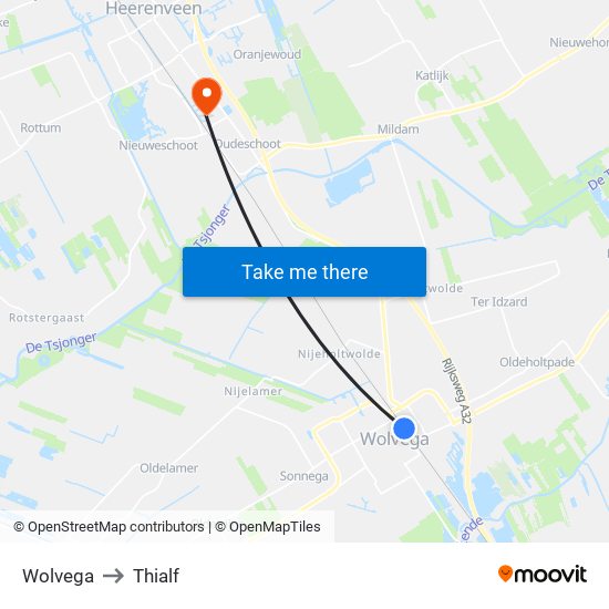 Wolvega to Thialf map