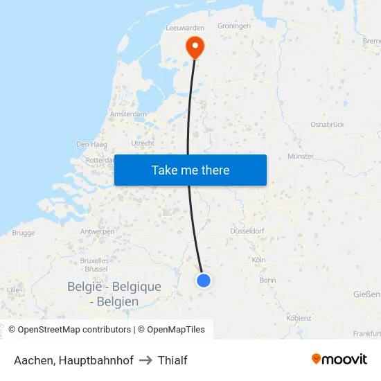 Aachen, Hauptbahnhof to Thialf map