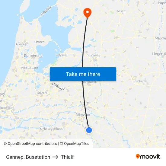 Gennep, Busstation to Thialf map