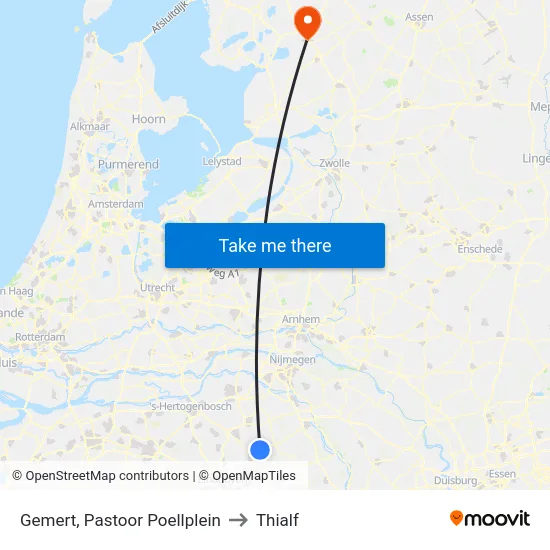 Gemert, Pastoor Poellplein to Thialf map