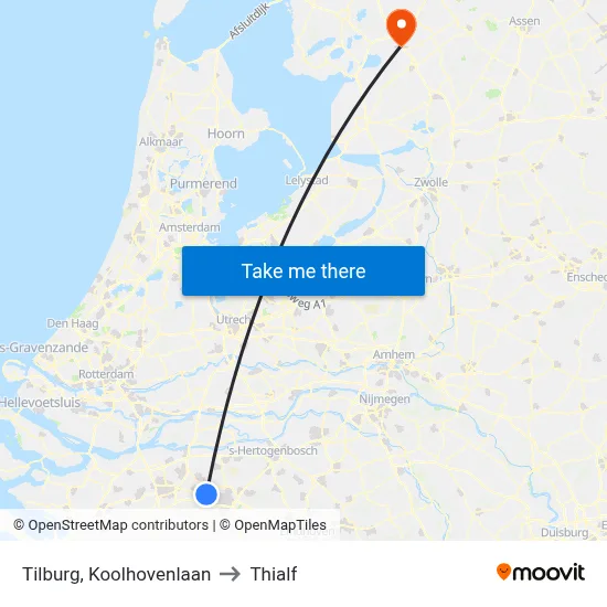Tilburg, Koolhovenlaan to Thialf map