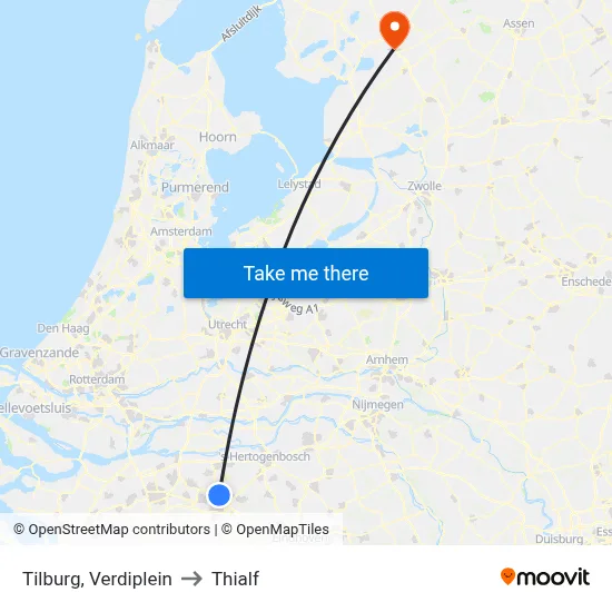 Tilburg, Verdiplein to Thialf map
