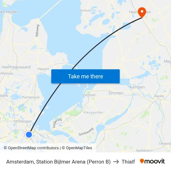 Amsterdam, Station Bijlmer Arena (Perron B) to Thialf map