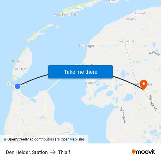 Den Helder, Station to Thialf map