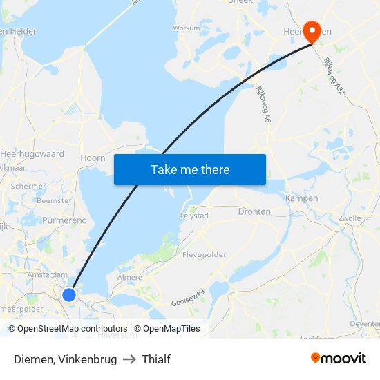 Diemen, Vinkenbrug to Thialf map