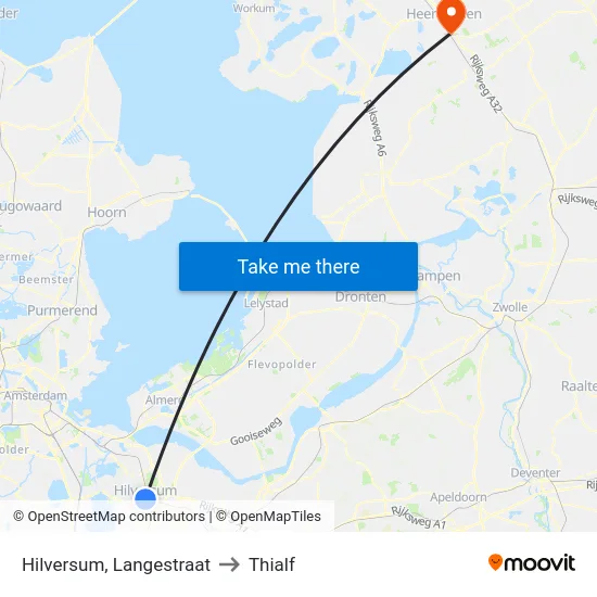 Hilversum, Langestraat to Thialf map