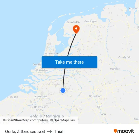 Oerle, Zittardsestraat to Thialf map