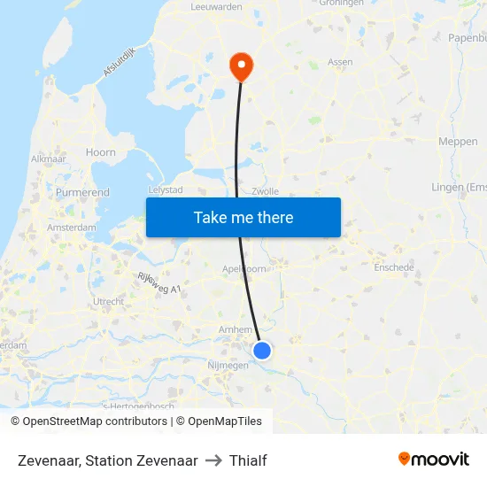 Zevenaar, Station Zevenaar to Thialf map