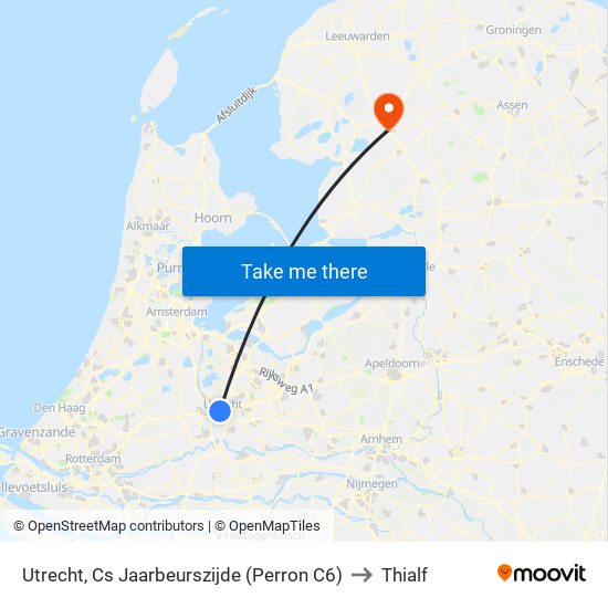 Utrecht, Cs Jaarbeurszijde (Perron C6) to Thialf map