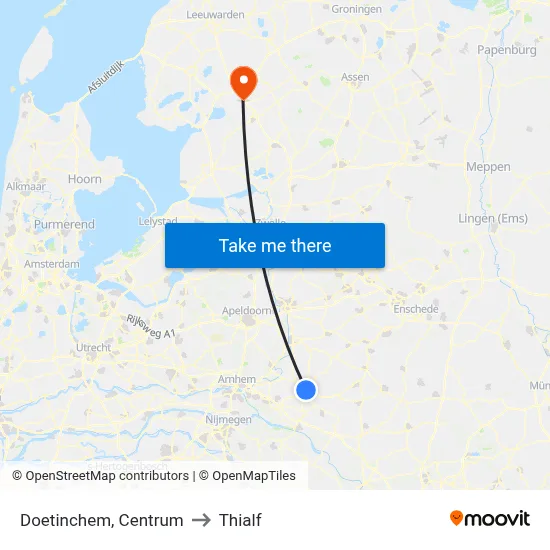 Doetinchem, Centrum to Thialf map