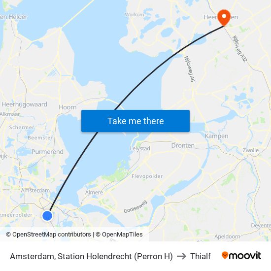 Amsterdam, Station Holendrecht (Perron H) to Thialf map