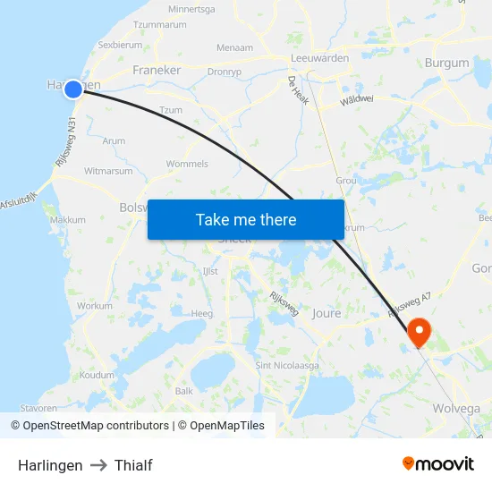 Harlingen to Thialf map
