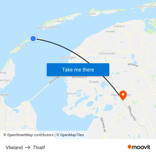 Vlieland to Thialf map