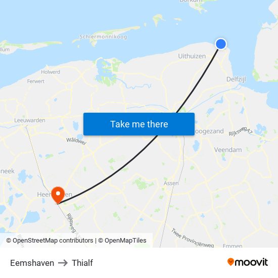 Eemshaven to Thialf map