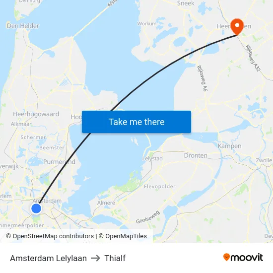 Amsterdam Lelylaan to Thialf map