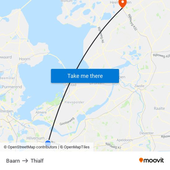 Baarn to Thialf map