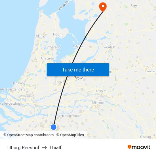 Tilburg Reeshof to Thialf map