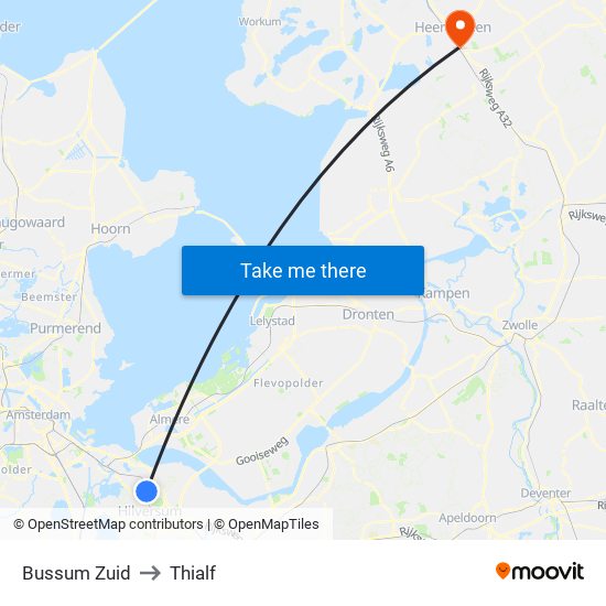 Bussum Zuid to Thialf map