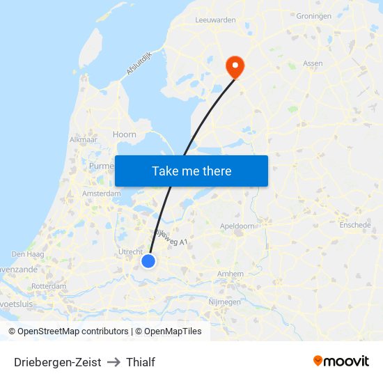 Driebergen-Zeist to Thialf map