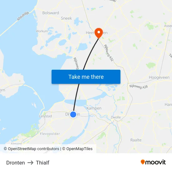 Dronten to Thialf map