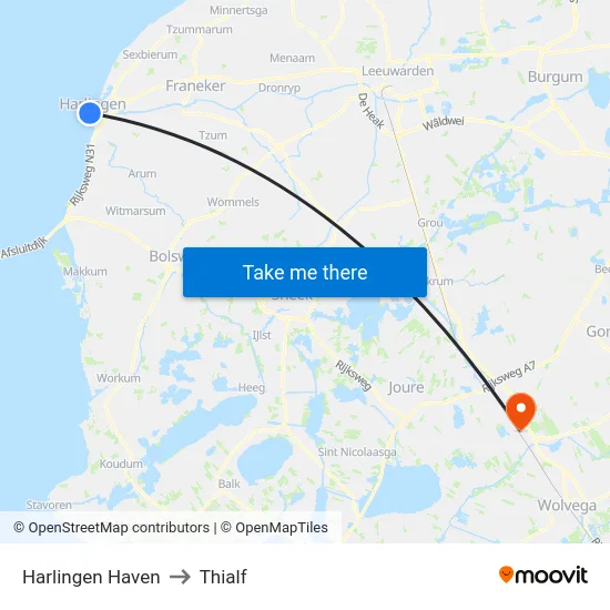 Harlingen Haven to Thialf map