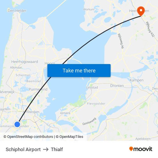 Schiphol Airport to Thialf map