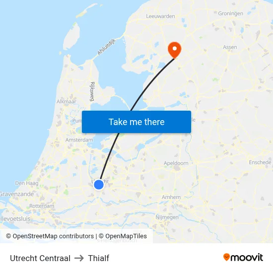 Utrecht Centraal to Thialf map