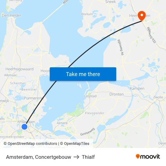 Amsterdam, Concertgebouw to Thialf map