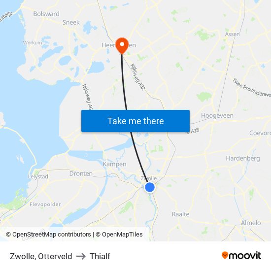 Zwolle, Otterveld to Thialf map