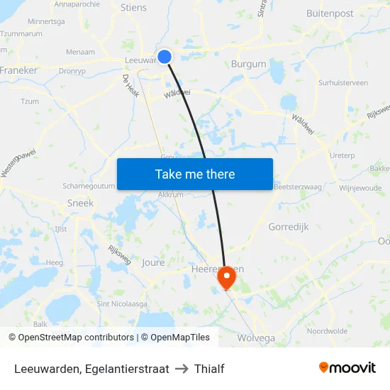 Leeuwarden, Egelantierstraat to Thialf map