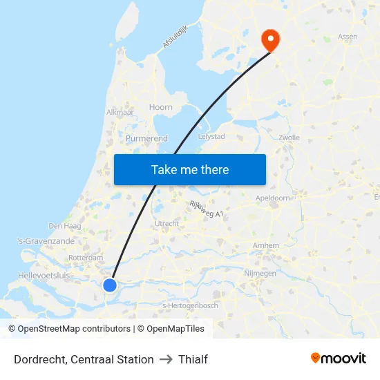Dordrecht, Centraal Station to Thialf map