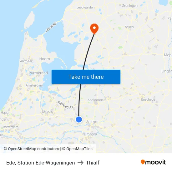 Ede, Station Ede-Wageningen to Thialf map