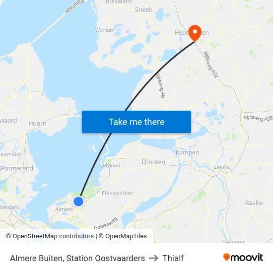 Almere Buiten, Station Oostvaarders to Thialf map