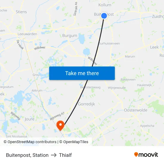 Buitenpost, Station to Thialf map