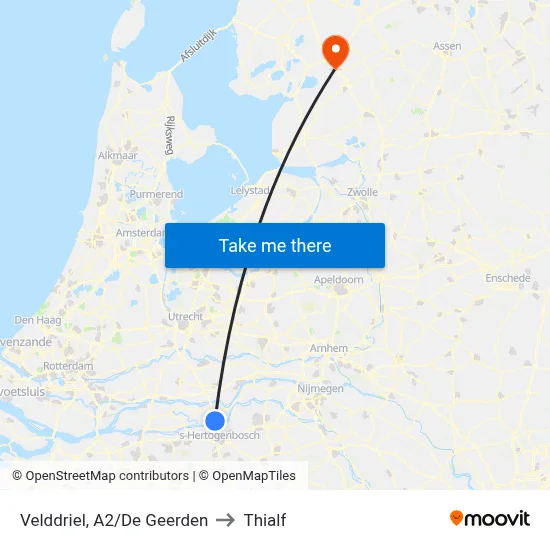 Velddriel, A2/De Geerden to Thialf map