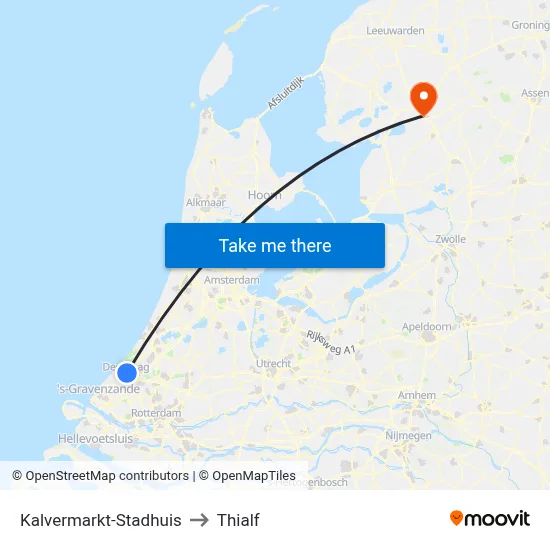 Kalvermarkt-Stadhuis to Thialf map