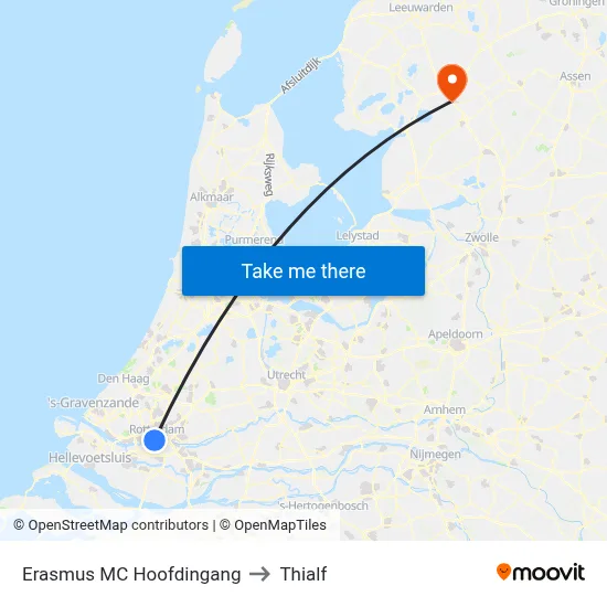 Erasmus MC Hoofdingang to Thialf map