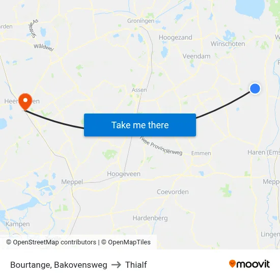Bourtange, Bakovensweg to Thialf map