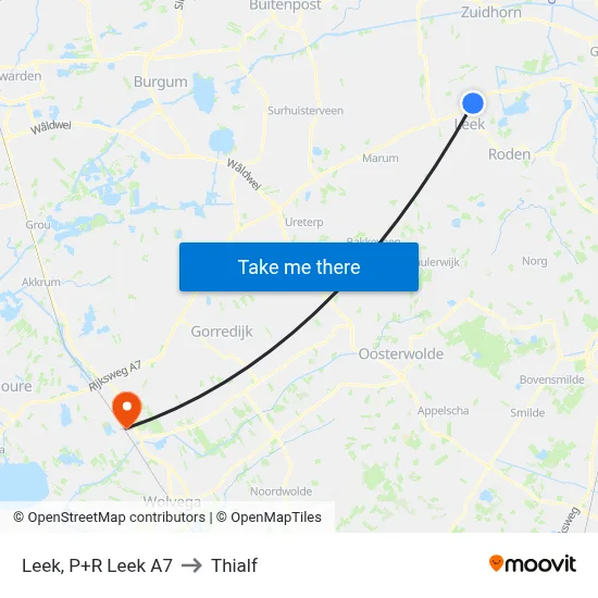 Leek, P+R Leek A7 to Thialf map