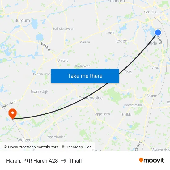 Haren, P+R Haren A28 to Thialf map