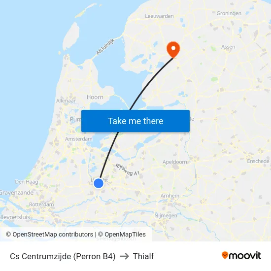 Cs Centrumzijde (Perron B4) to Thialf map
